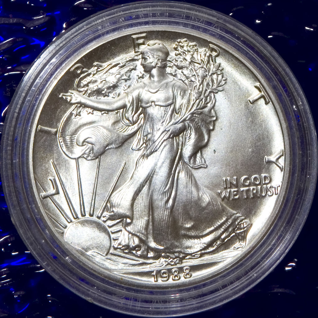 1988 1oz silver Walking Liberty and Eagle (BU)
