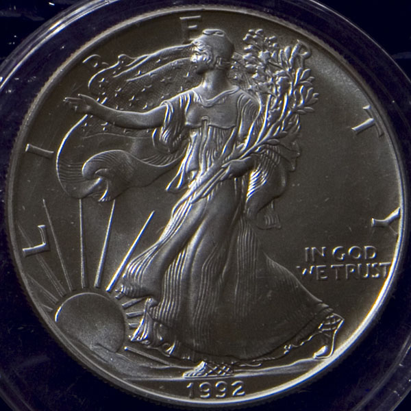 1992 1oz silver Walking Liberty and Eagle (BU)