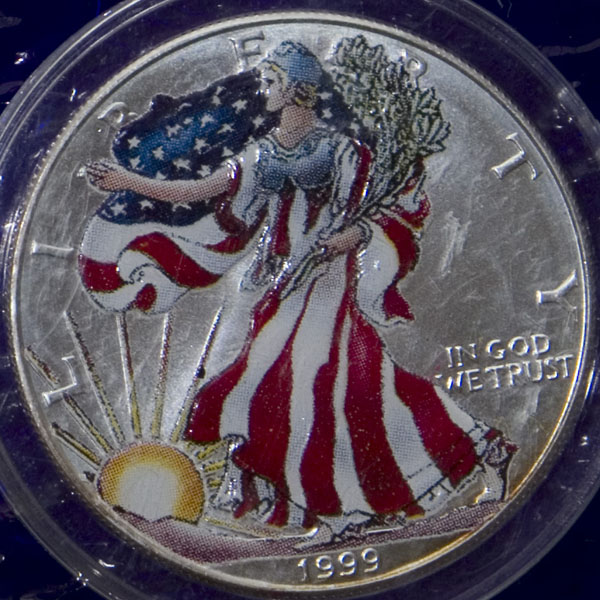 1999 1oz silver Walking Liberty and Eagle Colorized (BU)