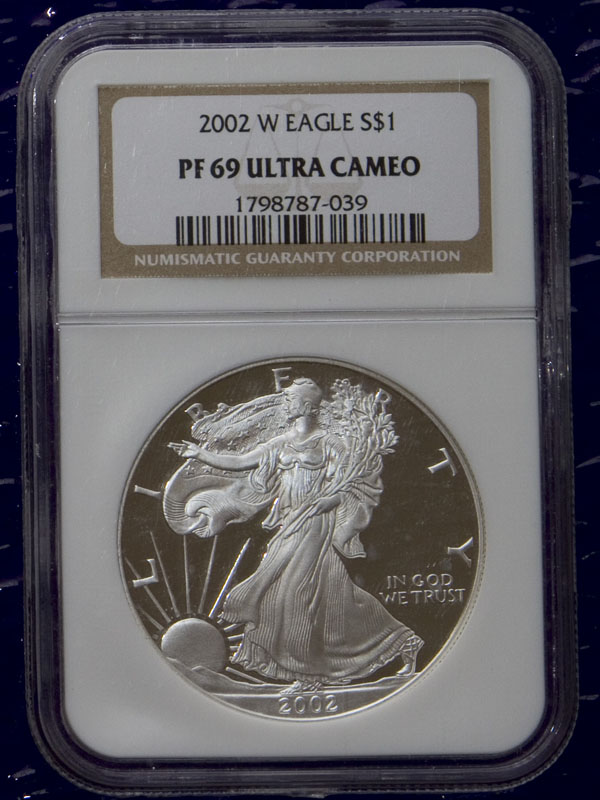 2002w 1oz silver Walking Liberty and Eagle (PF69)